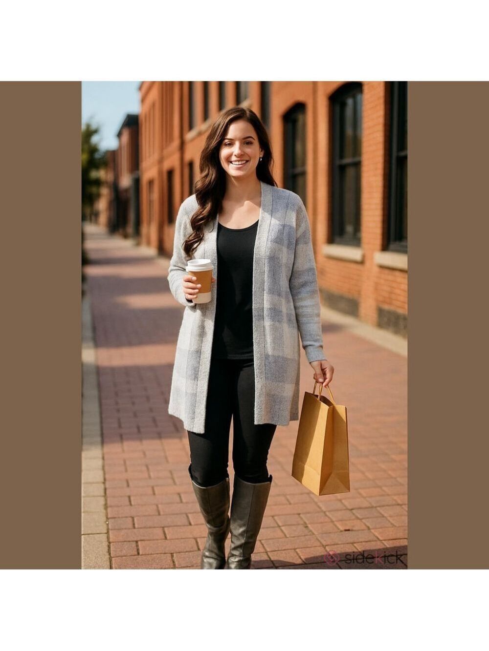 EVRI Women's Light Gray Plaid Sweater 1X